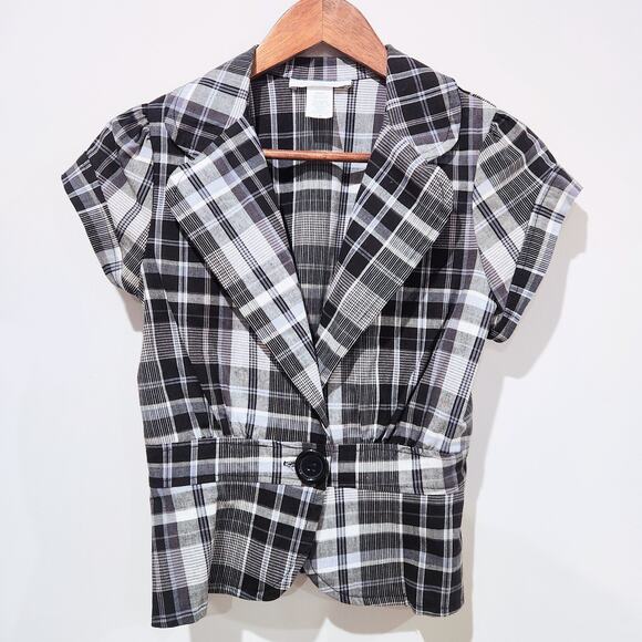 Charlotte Russe Jackets & Blazers - Vintage Charlotte Ruse Black White Plaid Peplum Blazer Size Medium Y2K Academia